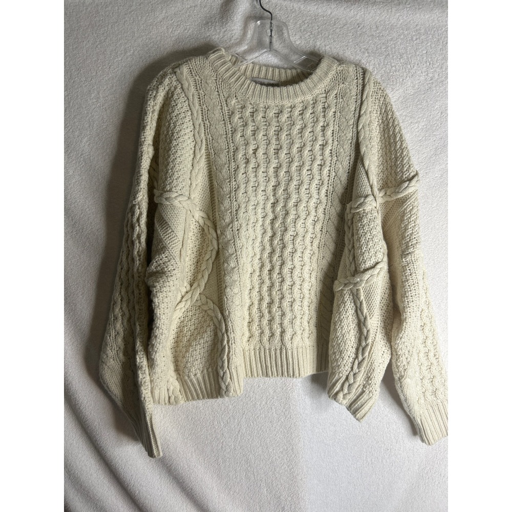 Neutral Ground Cream Cable Knit Sweater Chunky Crew Neck Pullover MSW1079 Large